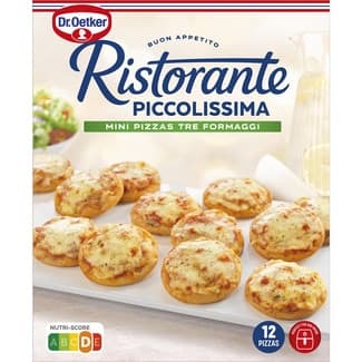 Mini pizzas 3 quesos 12 unidades piccolissima estuche 288 g -